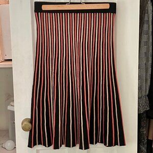 Pure Collection Ribbed Knit Skirt, Black, Tan and Orange Stripes, Size M